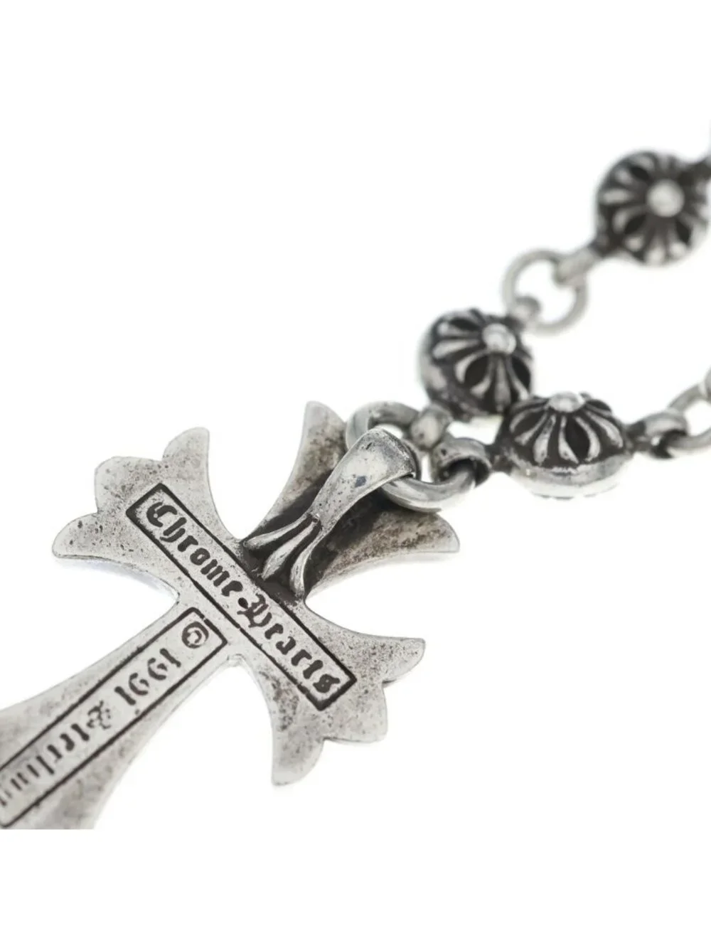 Chrome Hearts 1 Crsbl Chn Sml CH Crs Cross Ball Chain Small CH Necklace Silver